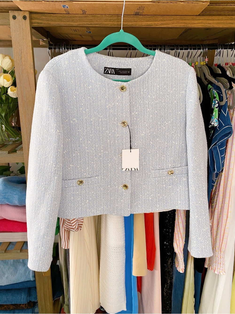 ZARA Light Blue White Tweed Jacket with Gold Buttons! 🩵 - Picture 8 of 15